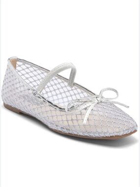 Rachael Ray Silver Mesh Mary Jane Flat with Bow Accent